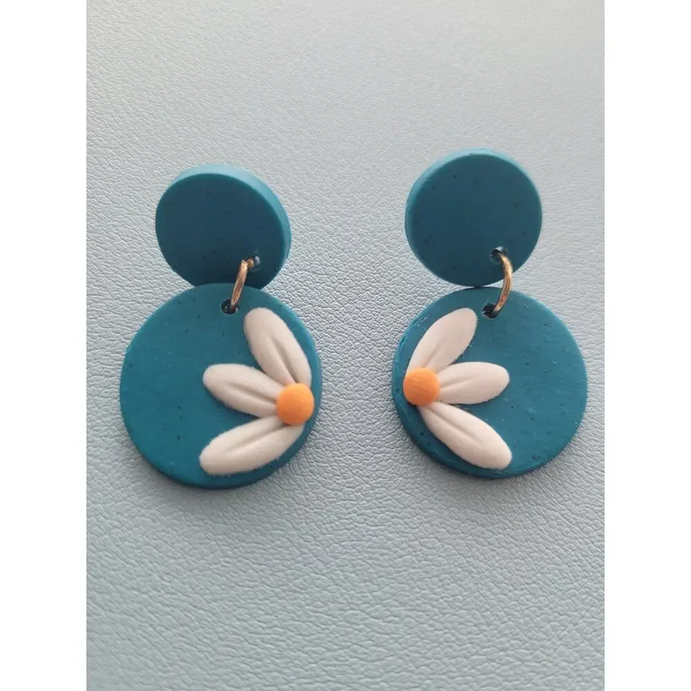 Handmade Mexican Terra Cotta Barro‎ Inspired Dangle Post Earrings Light Weight